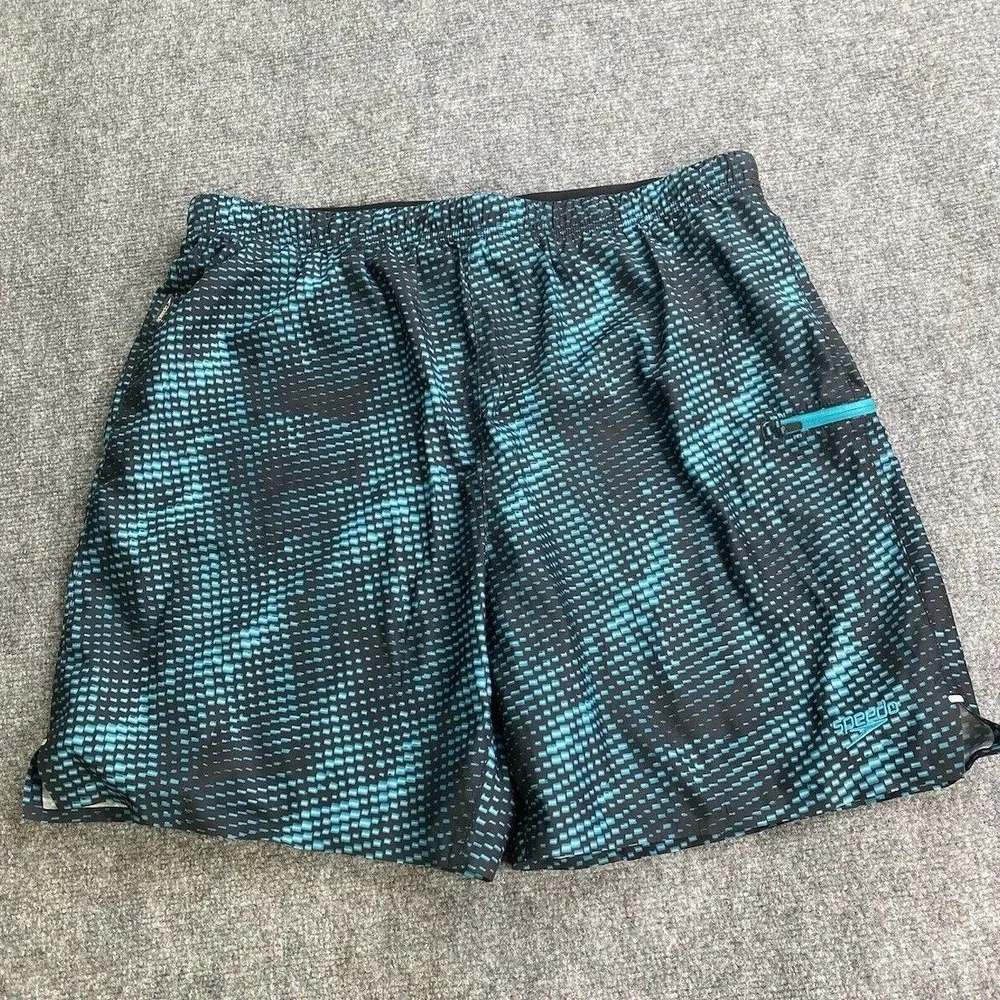 Speedo Swim Trunks Mens XXL Aqua‎ Black Active Swim Athletic TurboDri Poolside
